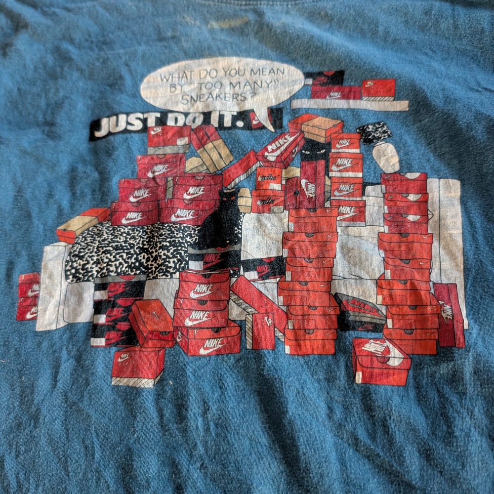 Blue Graphic Tee with Nike Sneaker Print Pre Owned